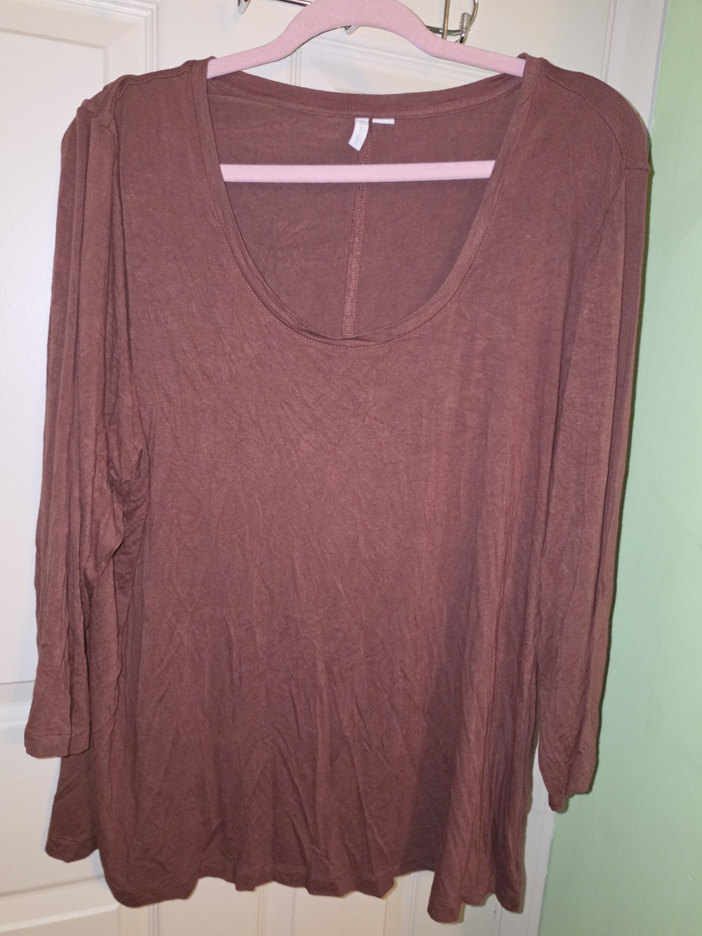 Cato Scoop Neck Long Sleeve Top in Brown
